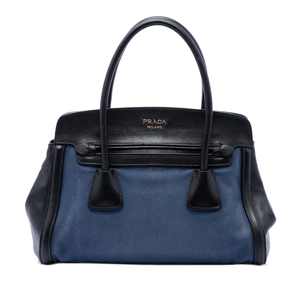 Pre-Loved Prada Bicolor Saffiano Cuir Trimmed Canvas Satchel